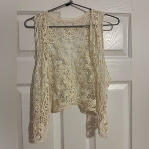 Cream Lace Crochet Vest S/M vintage style boho bohemian lace vest